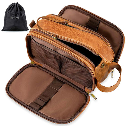Men's PU Leather Toiletry Bag with Water Resistance