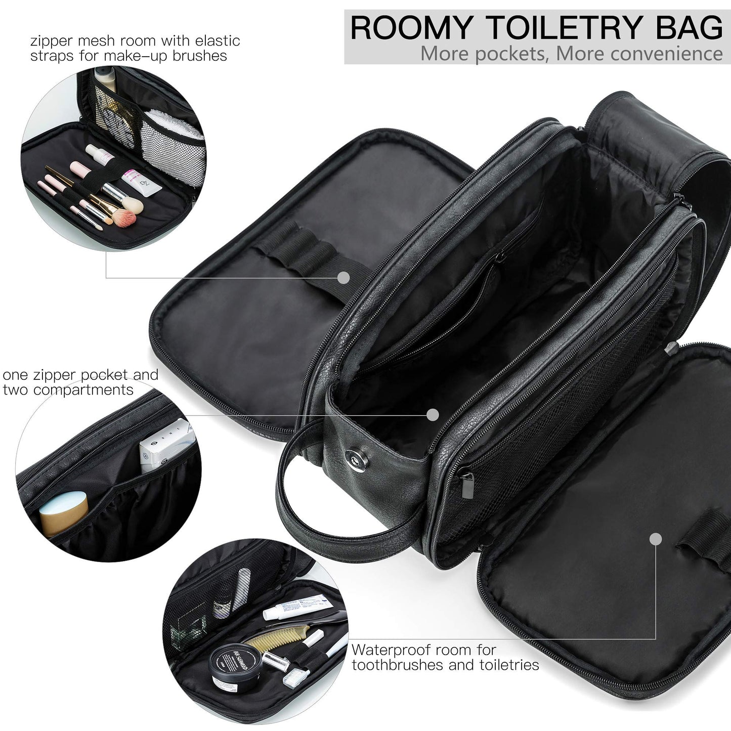 Men's PU Leather Toiletry Bag with Water Resistance