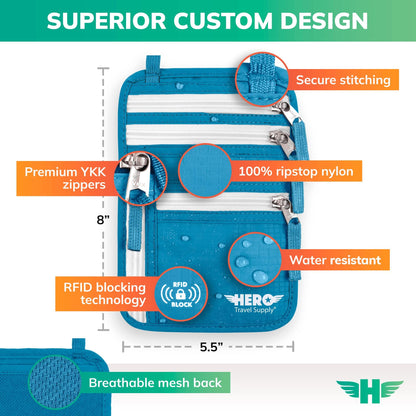 RFID Travel Neck Wallet with Concealed Passport Holder