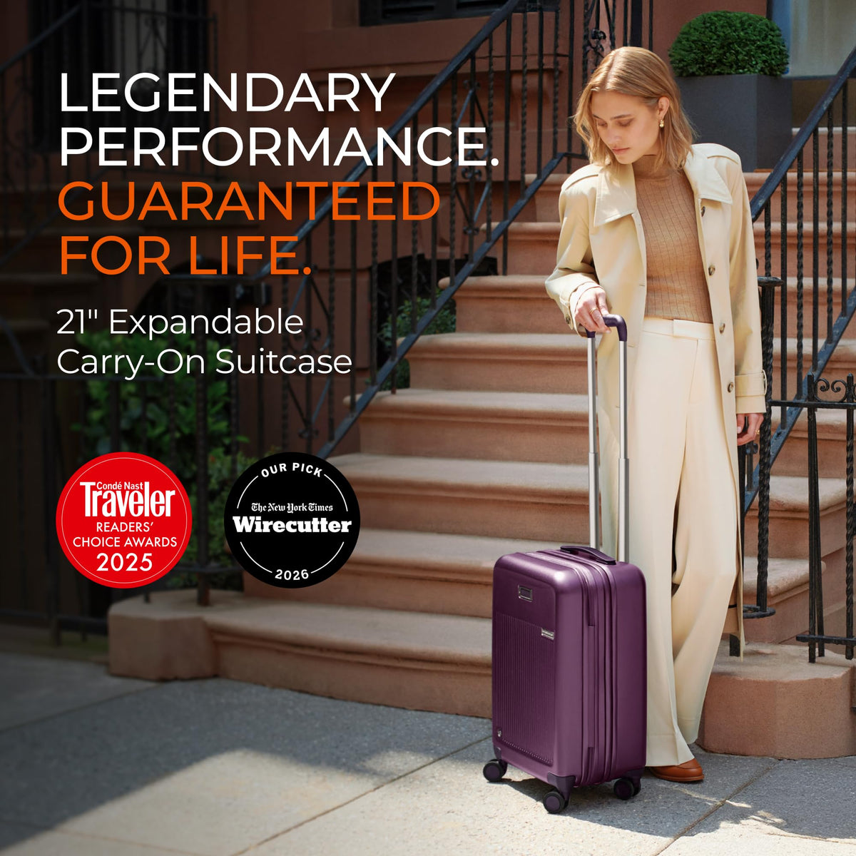 Expandable Carry-On Luggage with 360 Spinner Wheels