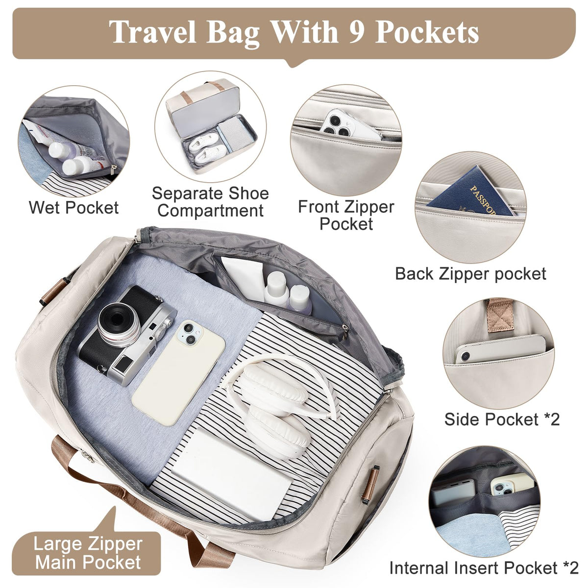 Large Weekender Bag with Shoe Compartment