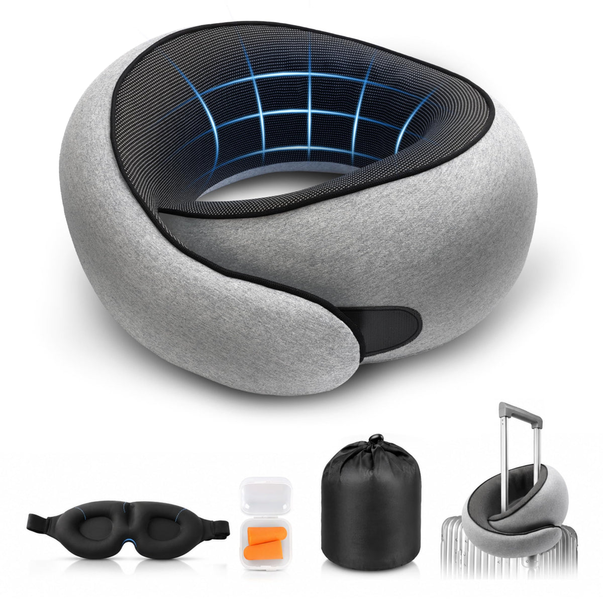 Memory Foam Travel Pillow with Ergonomic Neck Support