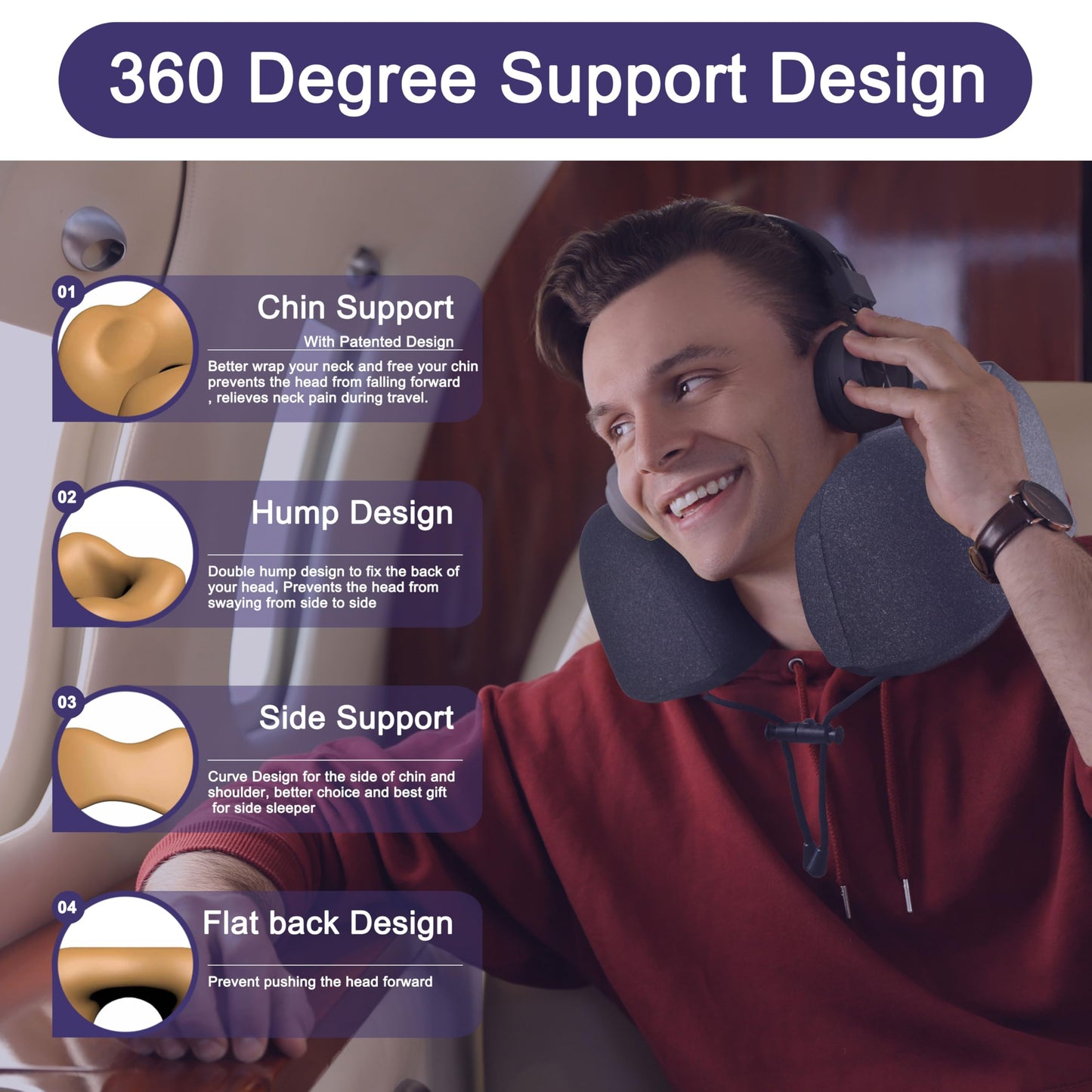 Memory Foam Travel Neck Pillow for Airplane Comfort
