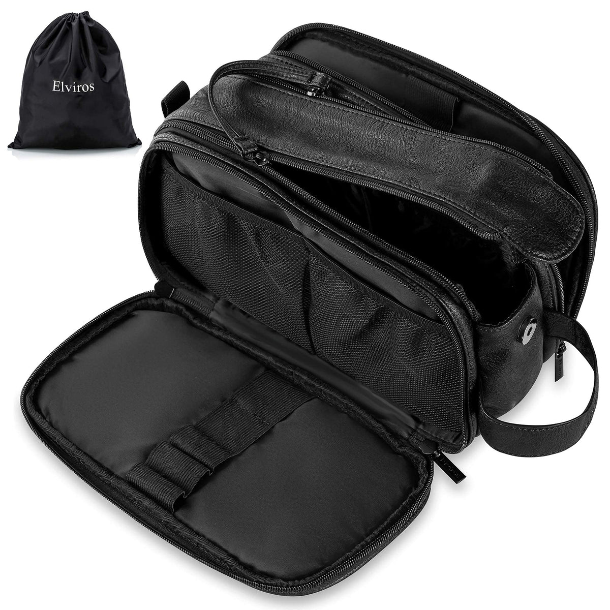 Men's PU Leather Toiletry Bag with Water Resistance