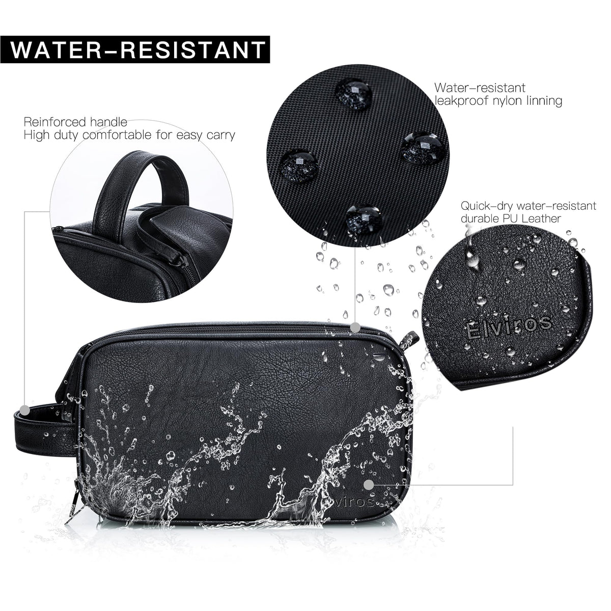 Men's PU Leather Toiletry Bag with Water Resistance