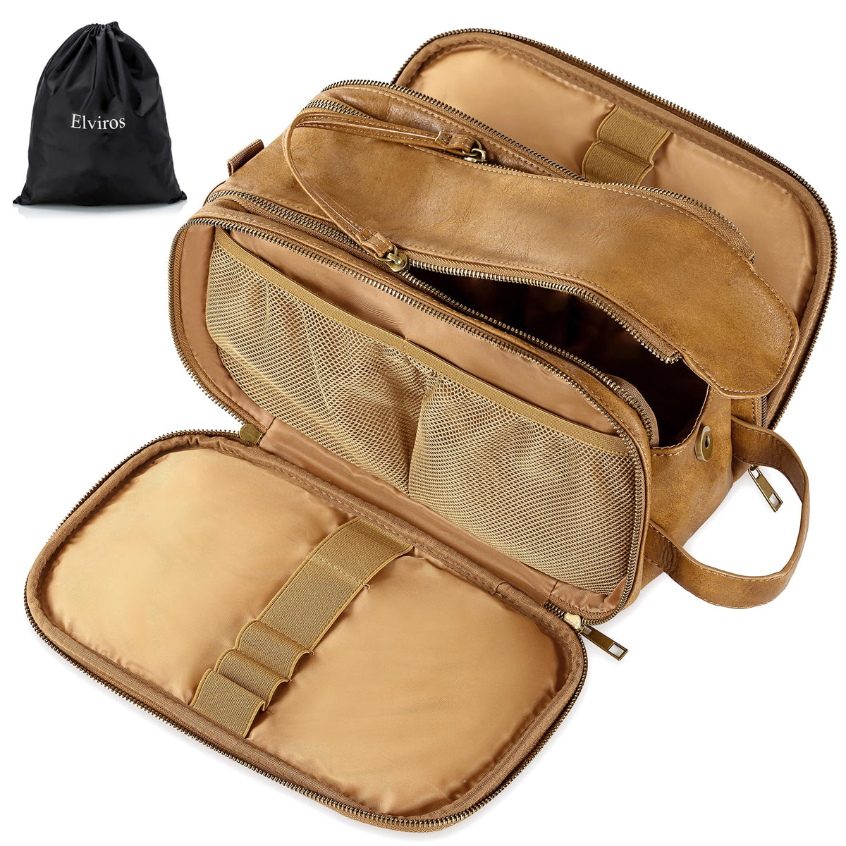 Men's PU Leather Toiletry Bag with Water Resistance