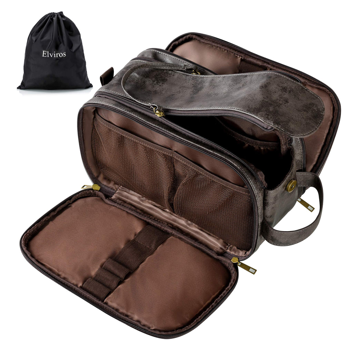 Men's PU Leather Toiletry Bag with Water Resistance