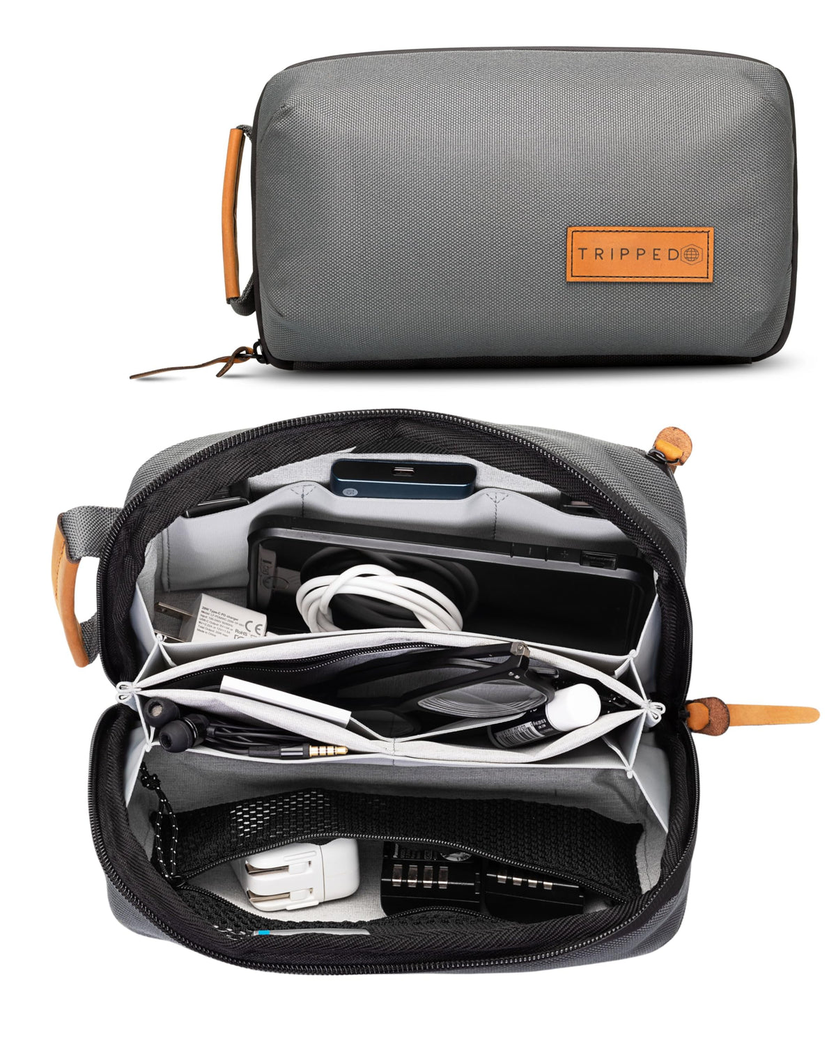 Tech Organizer Pouch with Leather Accents